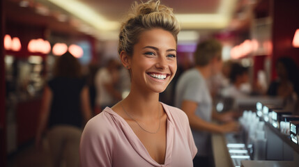 Woman in cosmetic store.