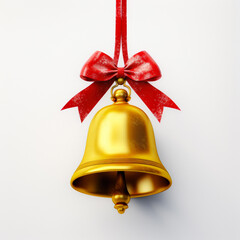 A Small Golden Bell With A Red Bow On A White Background Created With The Help Of Artificial Intelligence