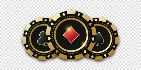 Naklejka premium Realistic playing chip with the suit of diamond in the center, gambling tokens. Trio of playing chips or token. Concept poker or casino. Gambling coin with suit diamonds. Banner for web app or site.