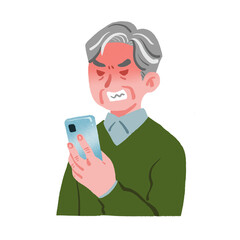 スマートフォンをみて怒っている高齢男性