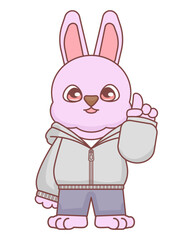 パーカーを着たかわいいウサギのキャラクターイラスト