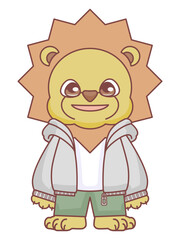 パーカーを着たかわいいライオンのキャラクターイラスト