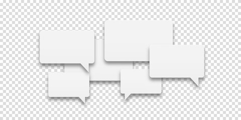 Set of speech bubbles icons. White speech bubbles on a transparent background. Communication between people, a kind of active conversation. Balloons Communication Header. Vector illustration.