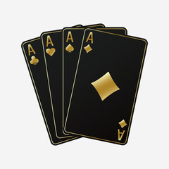 Hand fanned of playing cards. Ace of Spades, Diamonds, Clubs, Hearts. Vector illustration Casino or Poker of all the aces.