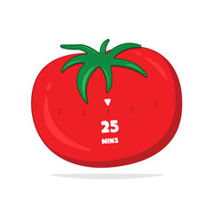 pomodoro technique, Kitchen clock in  red tomato. Increase work productivity. 25mins work 5mins rest. Vector illustration cartoon flat style.  