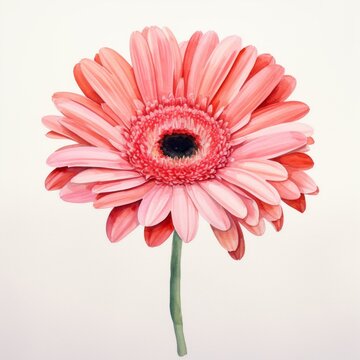 Pink watercolour gerbera daisy flower illustration on white background. Floral blossom concept
