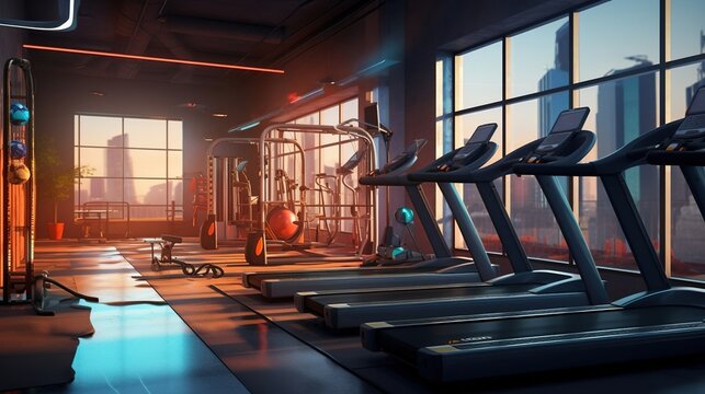 Modern gym with running tracks. Created with Generative Ai technology.