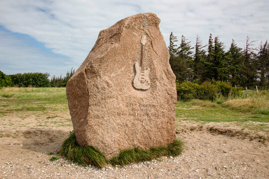 Germany, Fehmarn: Memorial stone for world famous guitarist James Marshall 'Jimi' Hendrix (born Johnny Allen Hendrix). In 1970 on Fehmarn he gave his final live concert appearance. 