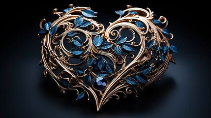 Wrought Iron in Shape of Heart, Love Symbol in Blue Colors