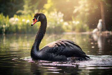 Beautiful black swan in a summer lake