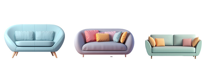 Contemporary comfy gray couch on isolated transparent background