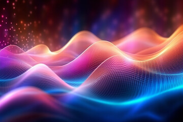 Beautiful deep blue, pink and orange abstract background with waves, new technologies, intermet, IT concept. Design element, AI generated - obrazy, fototapety, plakaty