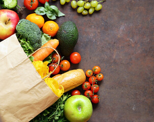 paper shopping bag full of food