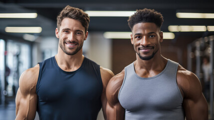 Fototapeta premium Portrait of athletically built men in a gym