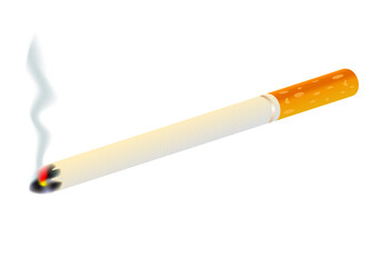 Smoking cigarette closeup isolated on white background