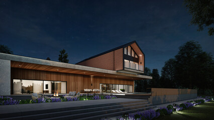 3d Render Modern Guest House Exterior Scene