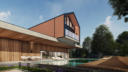 Modern House Exterior Scene with furniture - 2D drawing A1 size 3D model