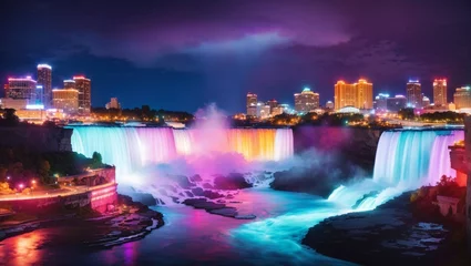  A water fall in the city with neon lights © Love Mohammad
