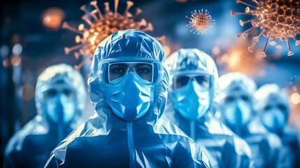 The medical team wears protective gear to prevent the spread of germs.