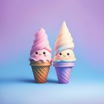 3d render of kawaii Ice cream cone. 