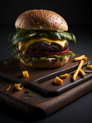 hamburger with french fries