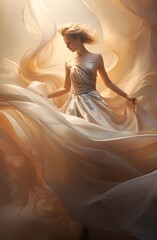 Ethereal Blonde dancer Wrapped in Light White Veil, Captivating Graceful Movement, Generative AI