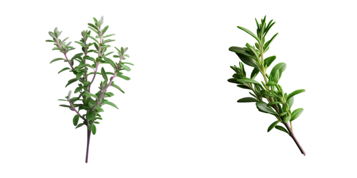 Fresh green thyme sprig macro shot on a transparent background