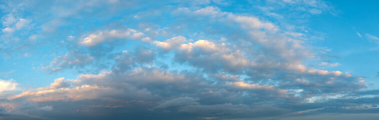 Panorama vivid sky.Panorama of a twilight sunset and colorful clouds - sunlight with dramatic cloud.