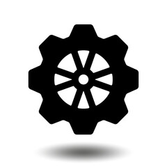 Obraz premium Black gear icon. Machine sprocket gear icon. Flat design. Vector cogwheel sign symbol on a white background.