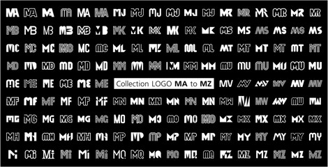 Collection LOGO MA to MZ. Abstract logos mega collection with letters. Geometrical abstract logos