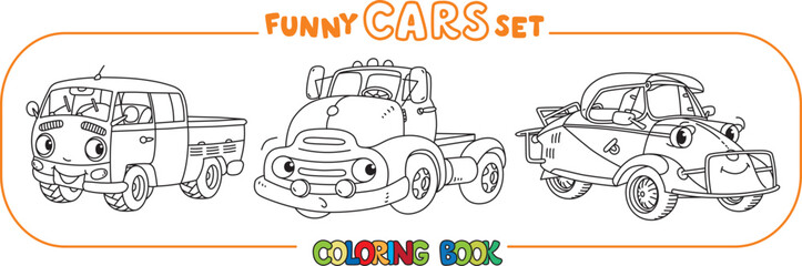 Funny small retro pickup truck cars coloring book - 642113444