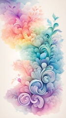 Abstract floral nebula cloud made of colorful smoke, flowers and ornaments. Illustration. Generative AI.