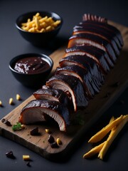Grilled steak with fris on a wooden table