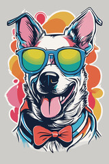 graphique vectoriel d'un chien mignon heureux, portant des lunettes de soleil