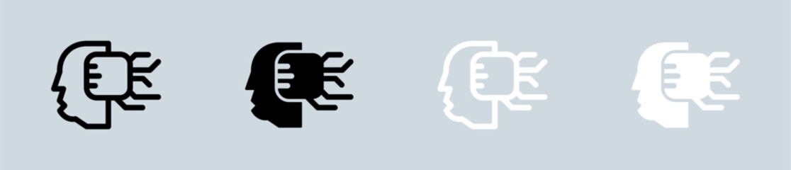 Artificial intelligence icon set in black and white. Brain signs vector illustration.