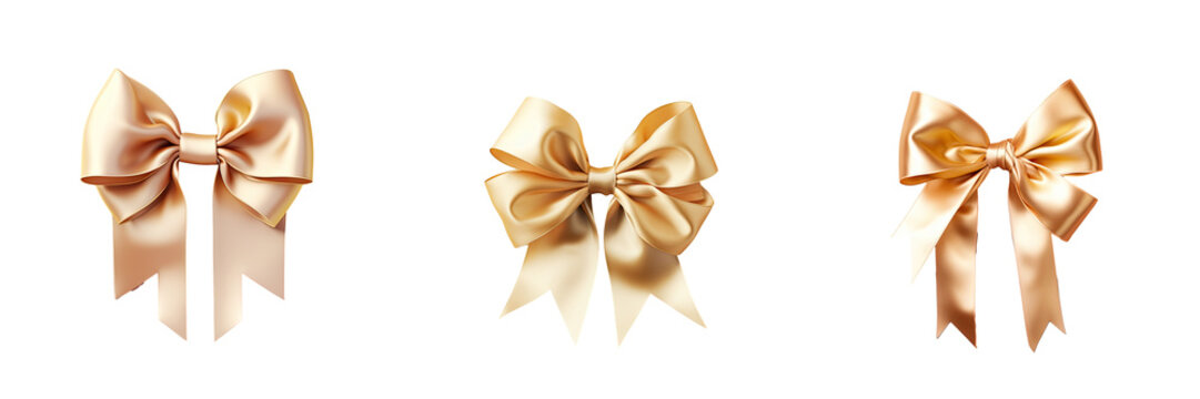 Gold bows or ribbon Decorative bow, 3d set 13367753 PNG