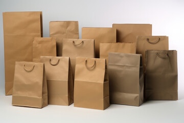 Craft paper bags on a white background. Eco-friendly packaging. AI generative.
