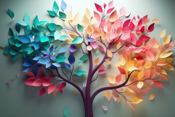 Floral tree with multicolor leaves on background