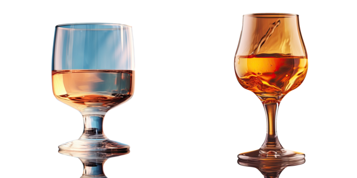 Close up shot of alcohol in glass transparent background