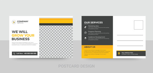 Corporate business postcard template design set with blue, yellow, red, and green colors. digital marketing agency postcard, business marketing postcard set, vector illustration