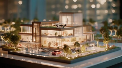  miniature model of a contemporary villa house neighborhood showcases a modern and generic...