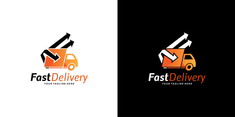 Vector fast delivery express service, arrow symbol, container illustration logo design template