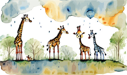 abstract watercolor giraffe painting