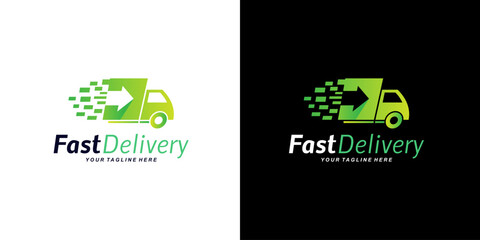 Vector fast delivery express service, arrow symbol, container illustration logo design template