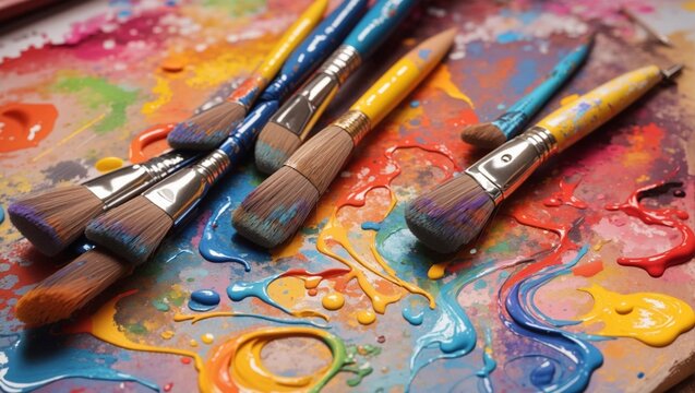 Photo brushes on colourful painting