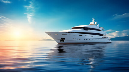 Fototapeta na wymiar Luxury super yacht sailing in beautiful sea, during sunset