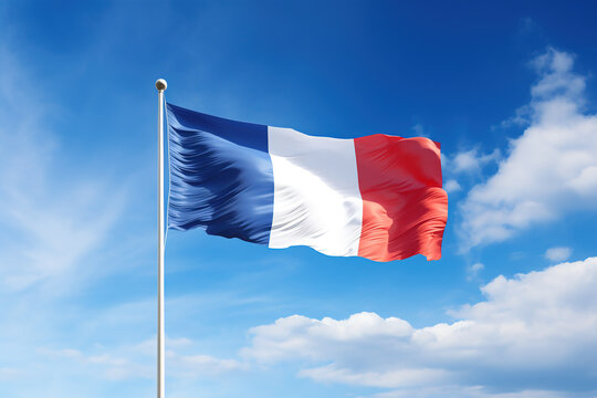 France flag flying on the blue sky