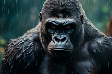 Obraz premium Gorilla in the forest. Portrait of an animal in its environment