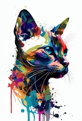 Colorful Siamese Cat Head Illustration: A Vibrant and Playful Depiction of Feline Beauty
