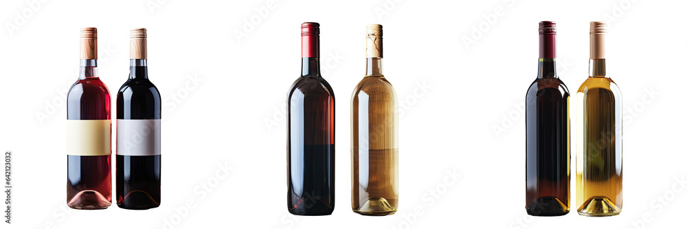 Poster two unidentified wine bottles placed on a transparent background captured in a vertical studio shot